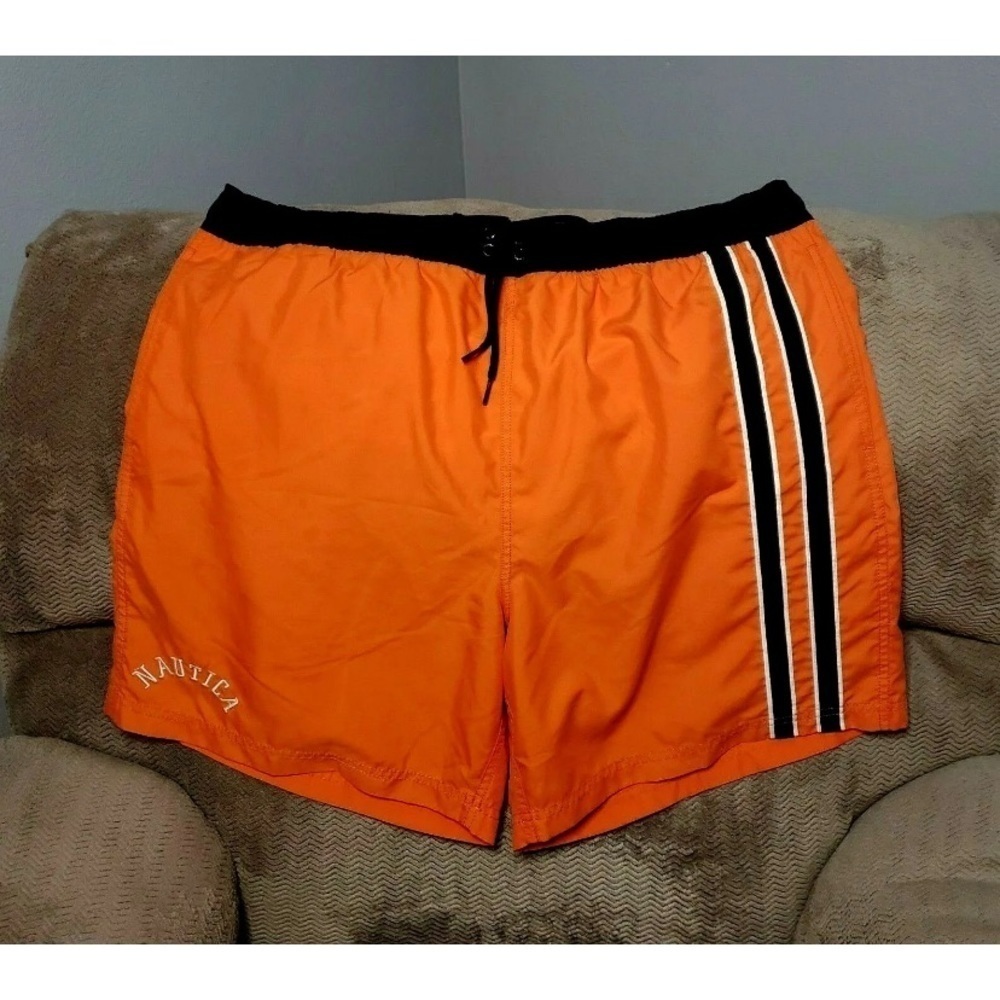 Nautica Swim Trunks Board Shorts Mesh Lined Orange L
